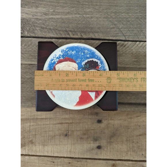 Set of four Stoneware Christmas Snowman & Santa Coasters with wooden holder - Picture 6 of 6